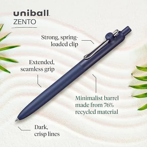 Uni-Ball Zento Liquid Gel Ink Retractable Pens, Medium Point (0.7mm), Muted Barrels, Black Ink, Pack of 144 | Smooth Writing for Professionals & Students thumbnail 2