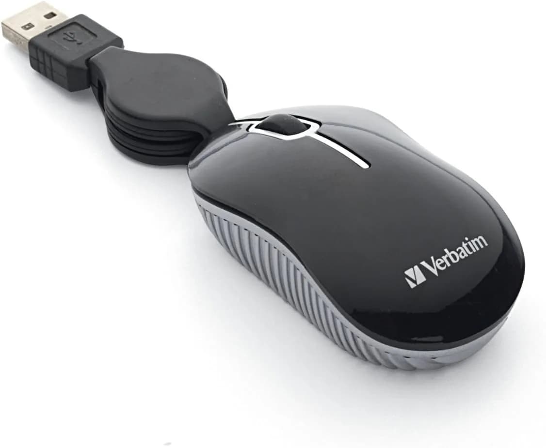 Verbatim Mini Travel Optical Mouse, USB-A, Retractable Cable, Black | Smooth, Precise Tracking for Everyday Use — Black