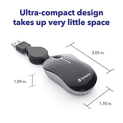 Verbatim Wired Optical Computer Mini USB-A Mouse - Pack of 10 | Plug & Play Retractable Cable thumbnail 3
