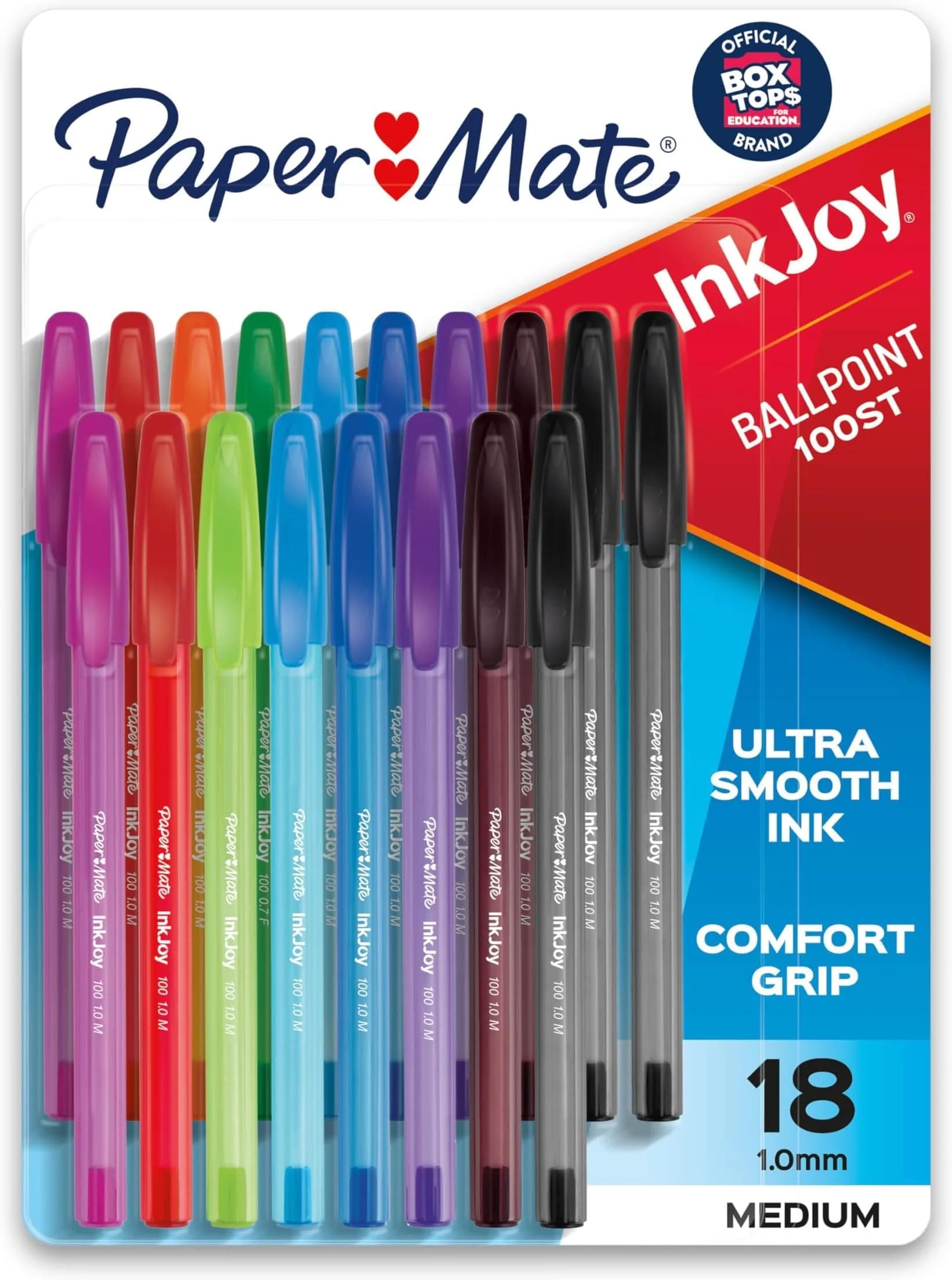Paper Mate InkJoy 100ST Ballpoint Pens 18 Count | Smooth, Bright Colors, 1.0mm Point