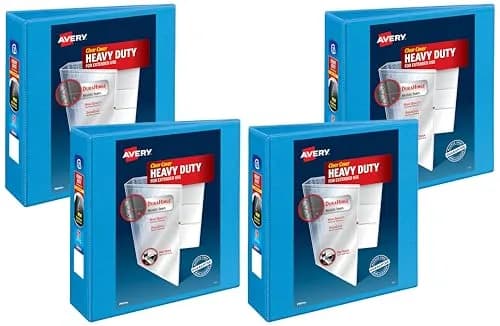 Avery Heavy-Duty View 3 Ring Binder, 3" One Touch Slant Rings, Holds 8.5" x 11" Paper, 1 Light Blue Binder (Pack of 4) | Durable Office & School Supply thumbnail 1