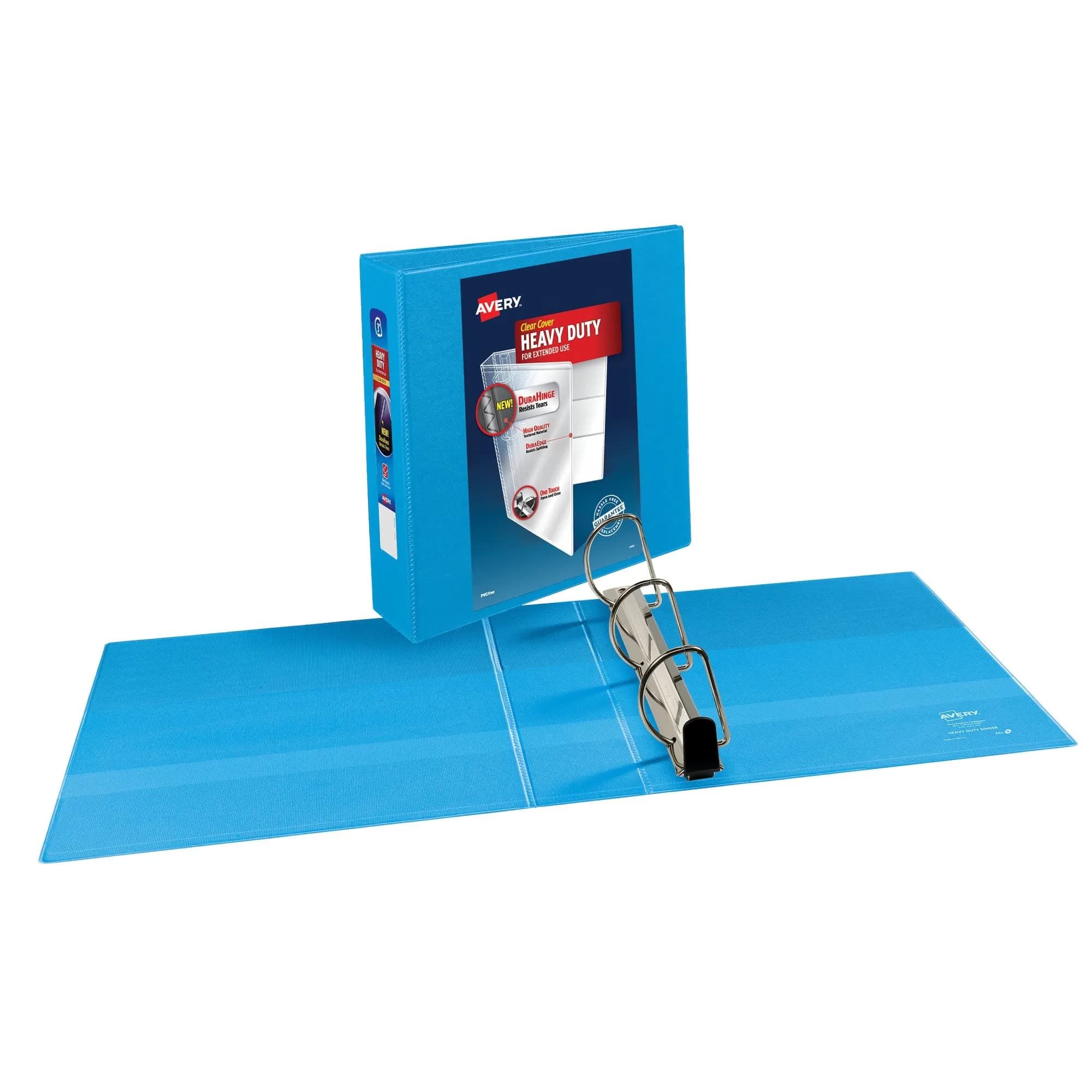 Avery Heavy-Duty View 3 Ring Binder, 3" One Touch Slant Rings, Holds 8.5" x 11" Paper, 1 Light Blue Binder (Pack of 4) | Durable Office & School Supply - view 2