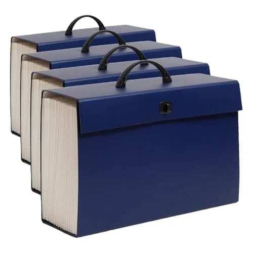 Smead Portable Expanding File Box, 19 Pockets, Blank Tabs, Legal Size, Blue (Pack of 4) | Heavy-Duty Document Organizer for Office & Travel thumbnail 1
