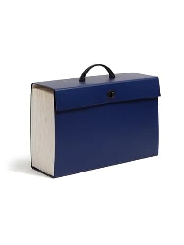 Smead Portable Expanding File Box, 19 Pockets, Blank Tabs, Legal Size, Blue (Pack of 4) | Heavy-Duty Document Organizer for Office & Travel thumbnail 3