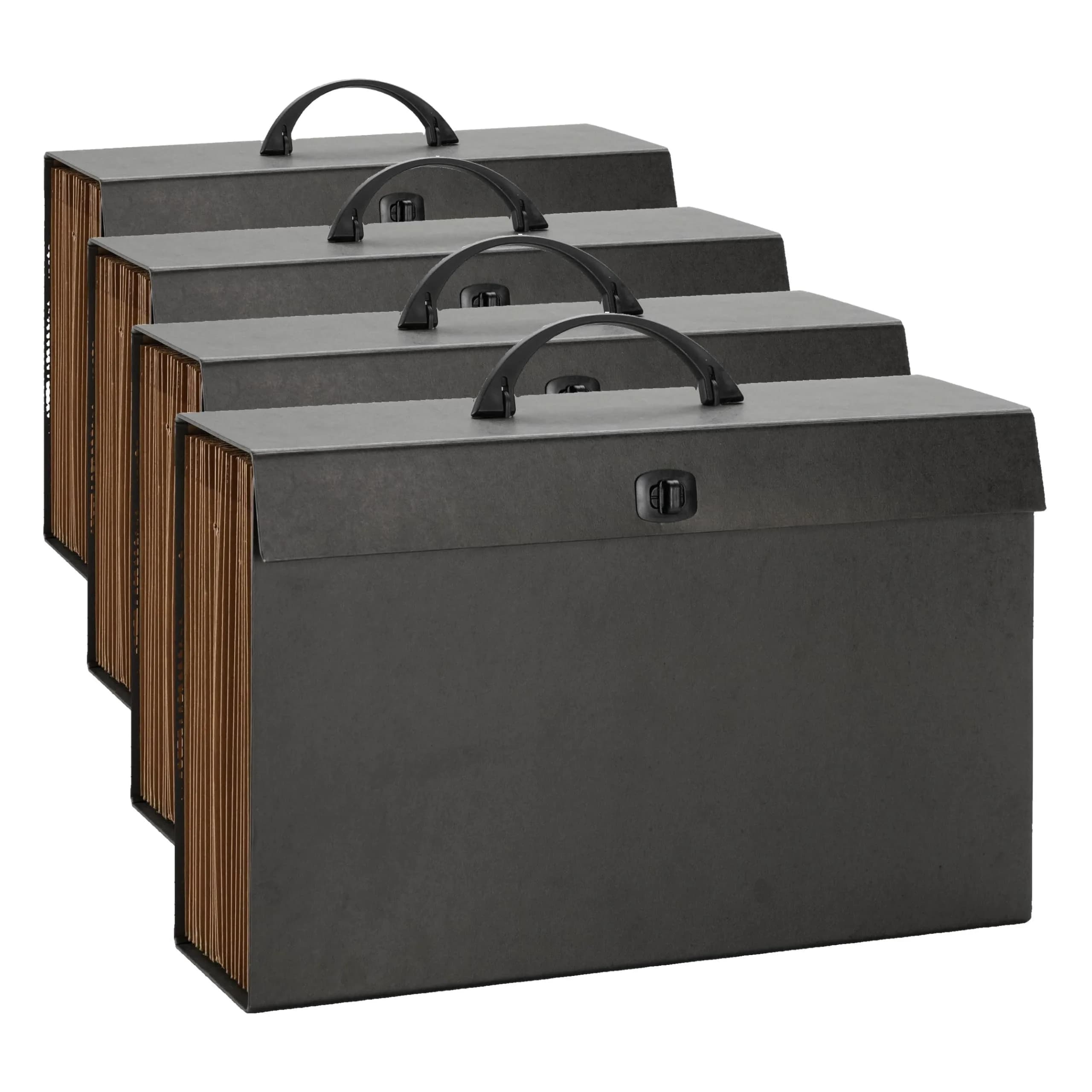SMEAD Legal Size Expanding File Box with 19 Pockets | A-Z & Subject Index, Black, Pack of 4 — Pack of 4