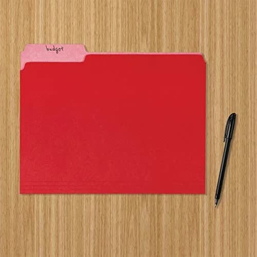 Amazon Basics File Folders, Letter Size, 1/3 Cut Tab, Red, 360 Pack | Durable Red Covers with Lighter Interiors thumbnail 5
