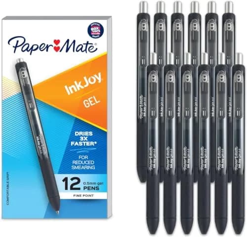 Paper Mate InkJoy Gel Pens, Retractable, Fine Point (0.5mm), Black Ink, Comfortable Grip, 12 Count (Pack of 12) | Smooth Ink Flow for Students & Office thumbnail 1