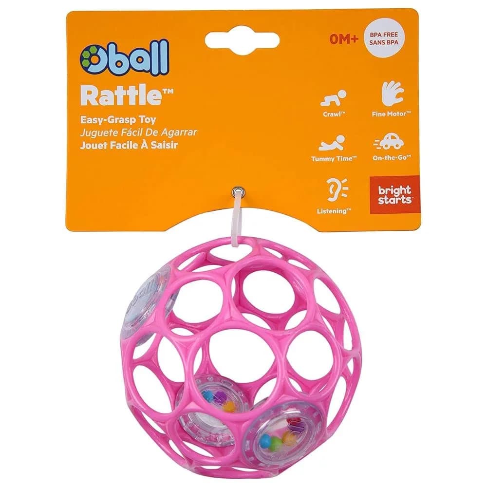 Bright Starts Oball Easy-Grasp Baby Rattle Ball, Pink, 6-Pack | BPA-Free for Newborns and Up - view 7