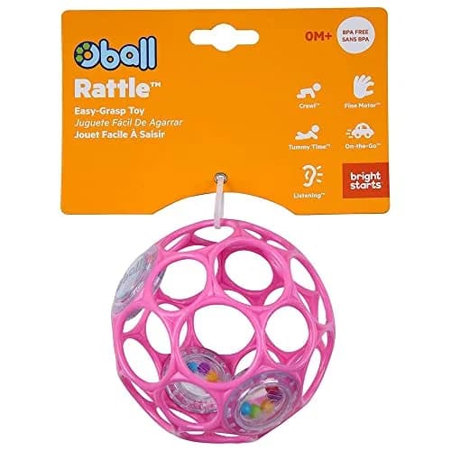 Bright Starts Oball Easy-Grasp Baby Rattle Ball, Pink, 6-Pack | BPA-Free for Newborns and Up thumbnail 7