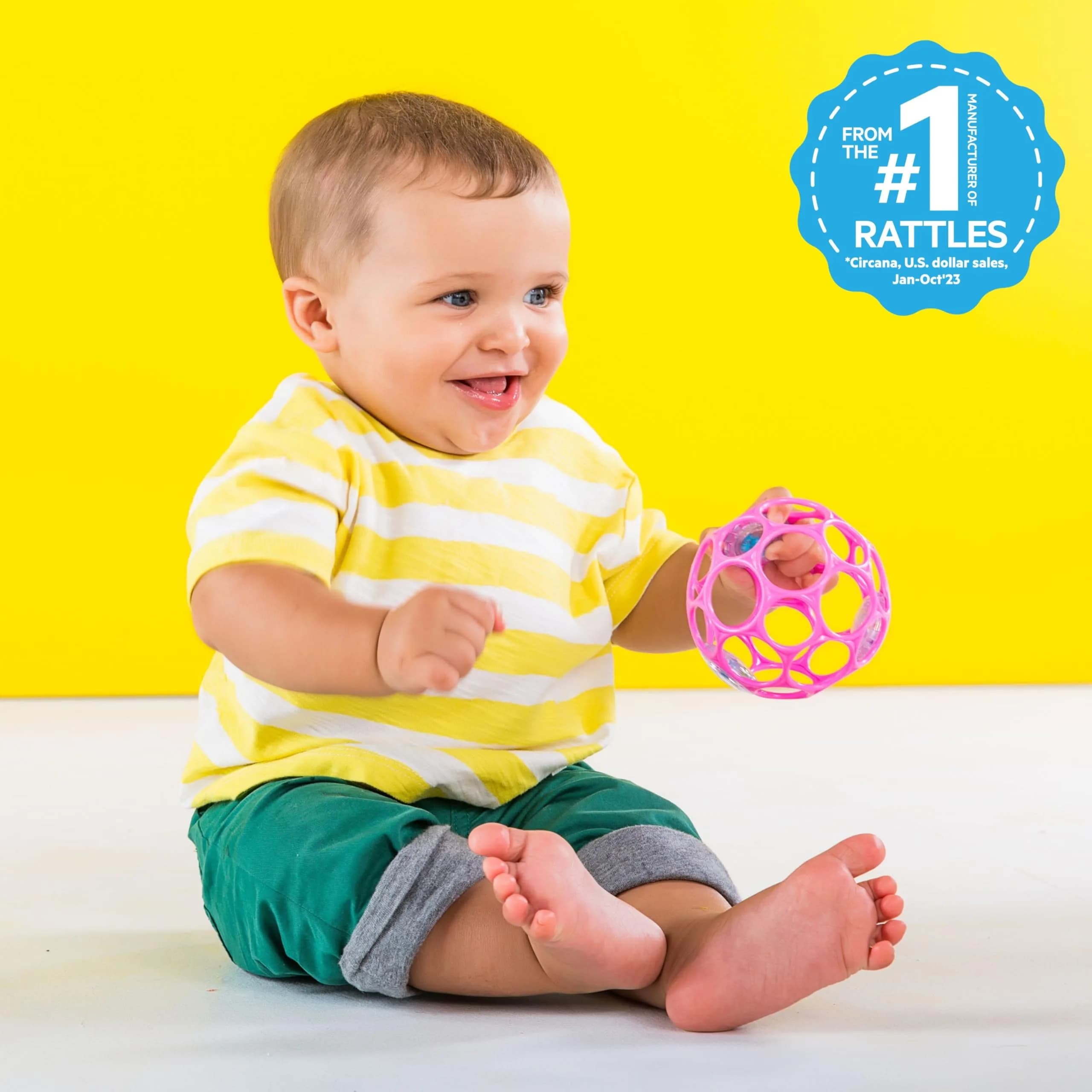 Bright Starts Oball Easy-Grasp Baby Rattle Ball, Pink, 6-Pack | BPA-Free for Newborns and Up - view 2