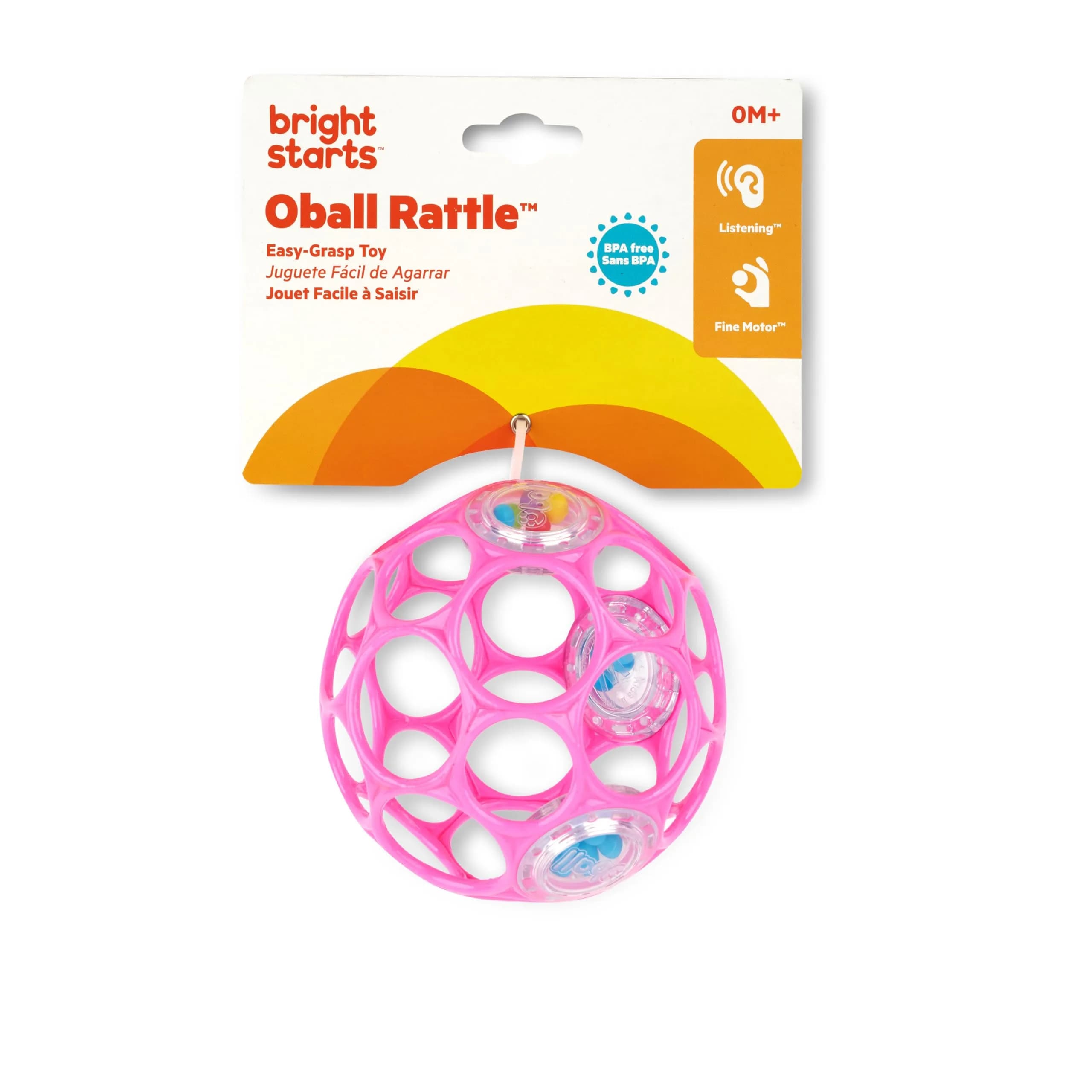 Bright Starts Oball Easy-Grasp Baby Rattle Ball, Pink, 6-Pack | BPA-Free for Newborns and Up - view 4