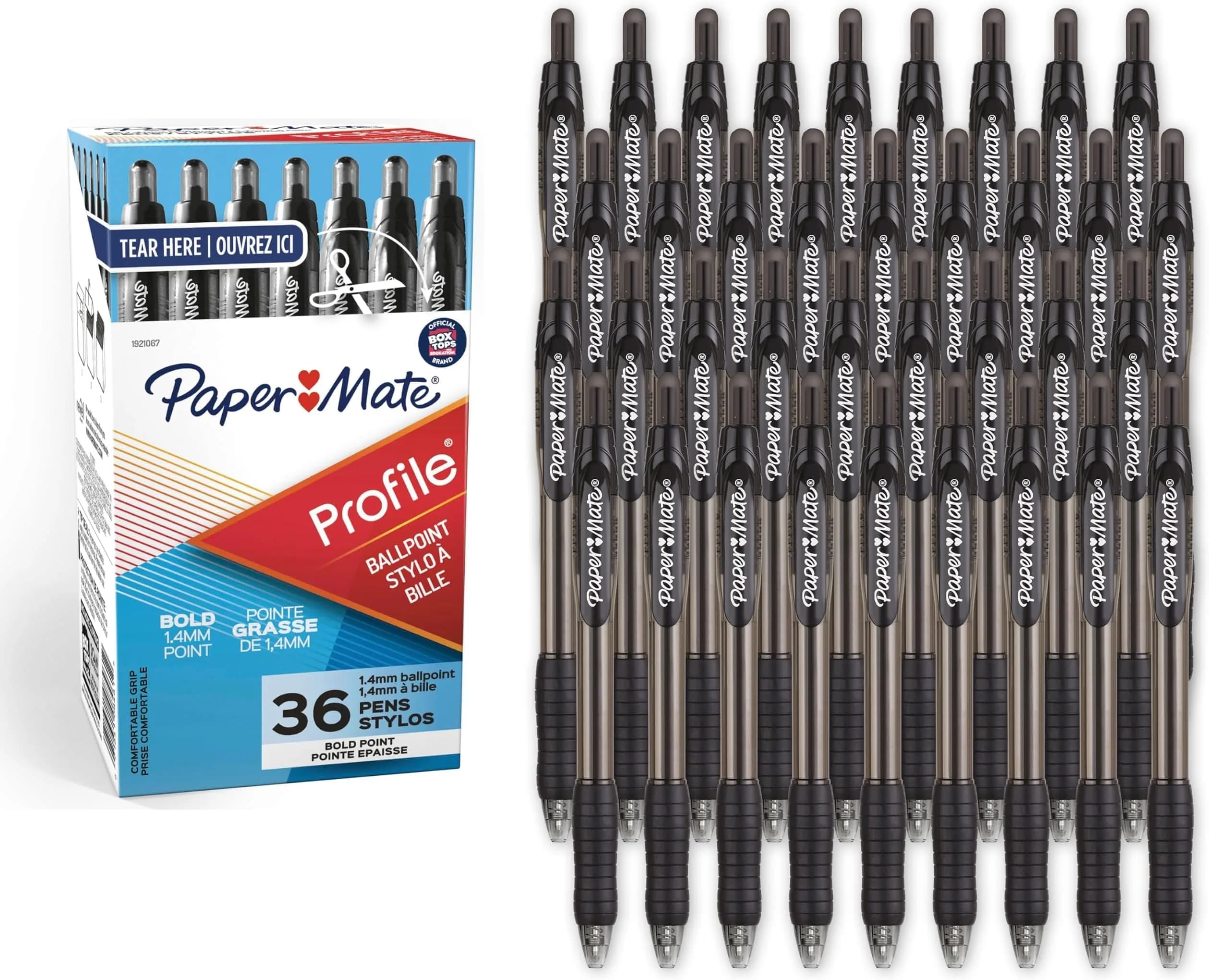 Paper Mate Profile Retractable Ballpoint Pens Bold Point 1.4mm Black, 216 Count (Pack of 6) | Smooth Ink Flow — Black