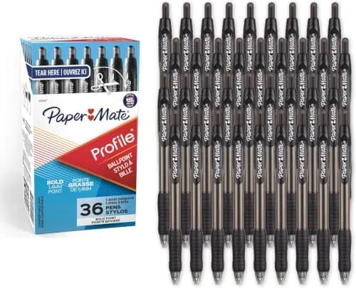 Paper Mate Profile Retractable Ballpoint Pens Bold Point 1.4mm Black, 216 Count (Pack of 6) | Smooth Ink Flow thumbnail 1