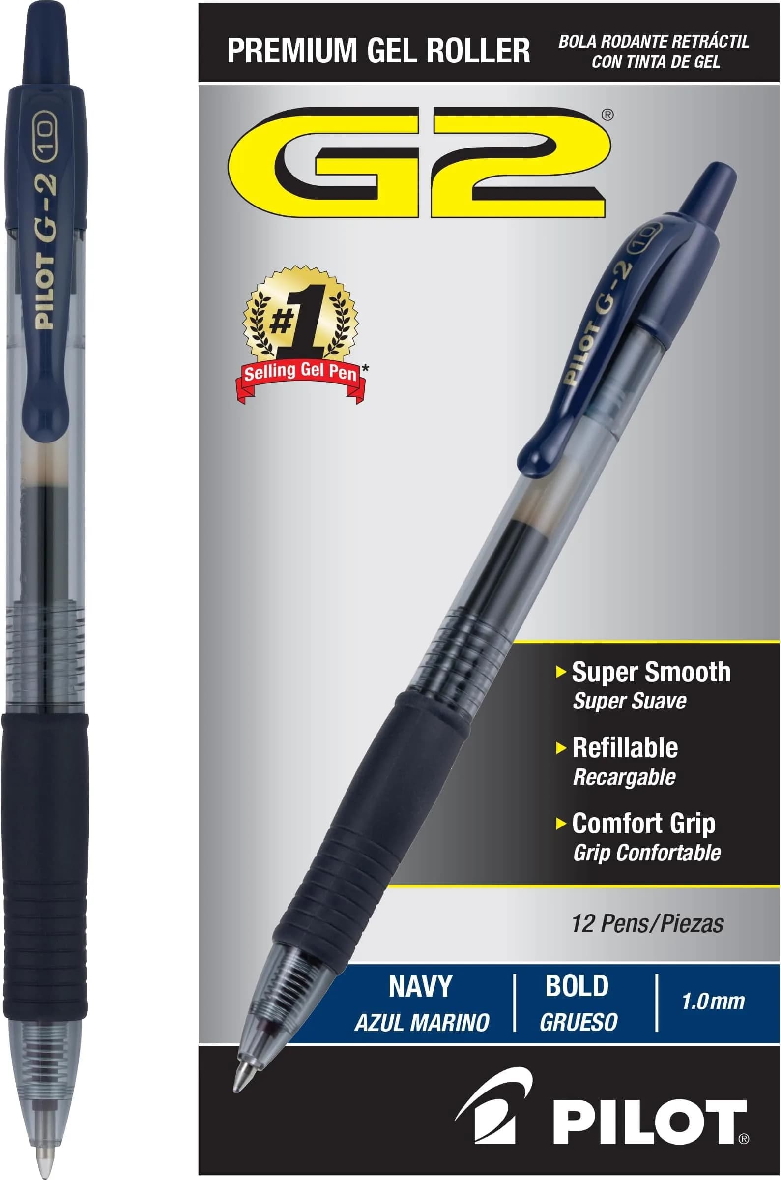 PILOT G2 Premium Gel Roller Pens, Bold Point 1 MM, Navy (Pack of 144) | Longest-Lasting Gel Ink Pen - main product image