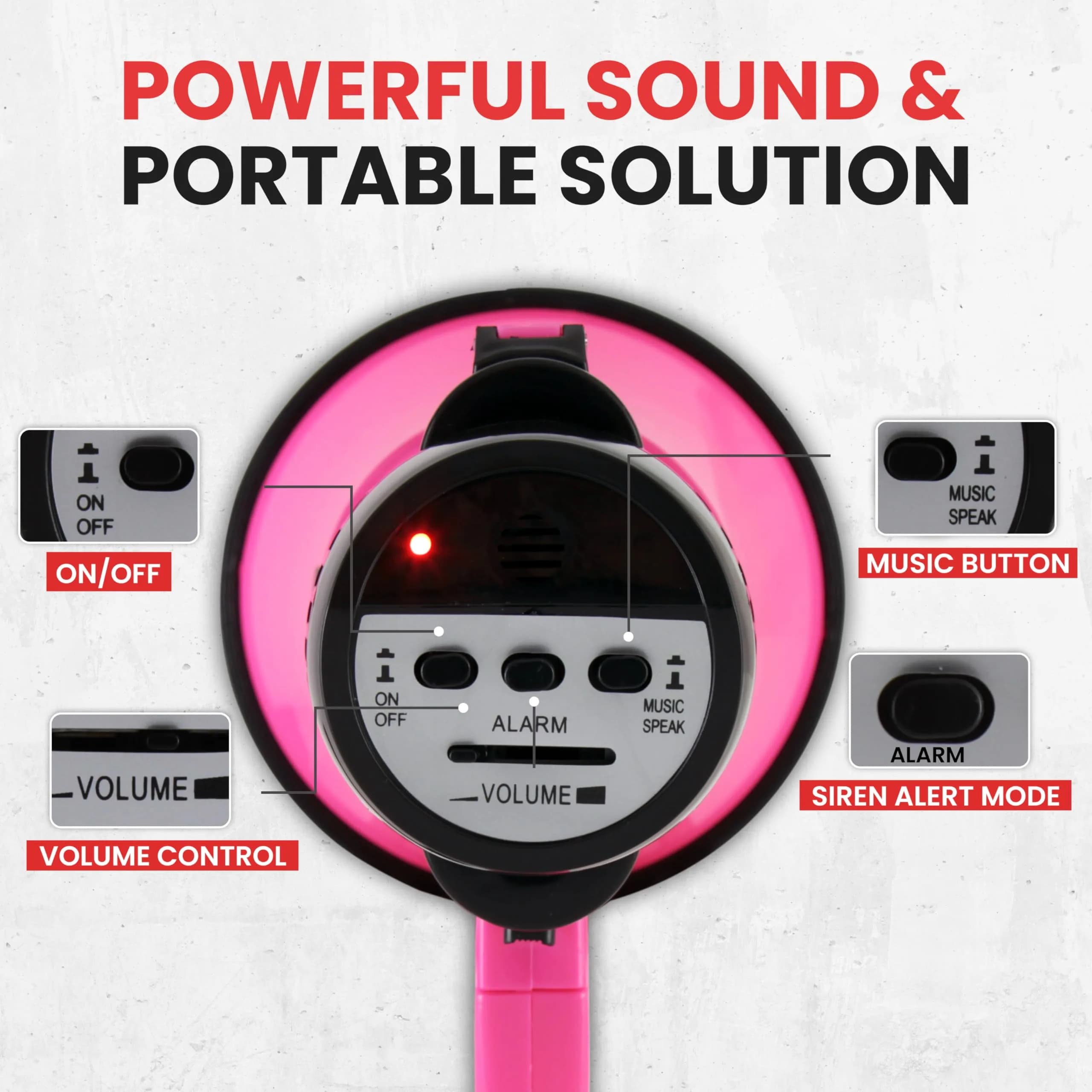 Pyle Pink 30W Compact Battery-Operated Megaphone with Siren - 1200 Yards Range, Foldable Handle - view 4
