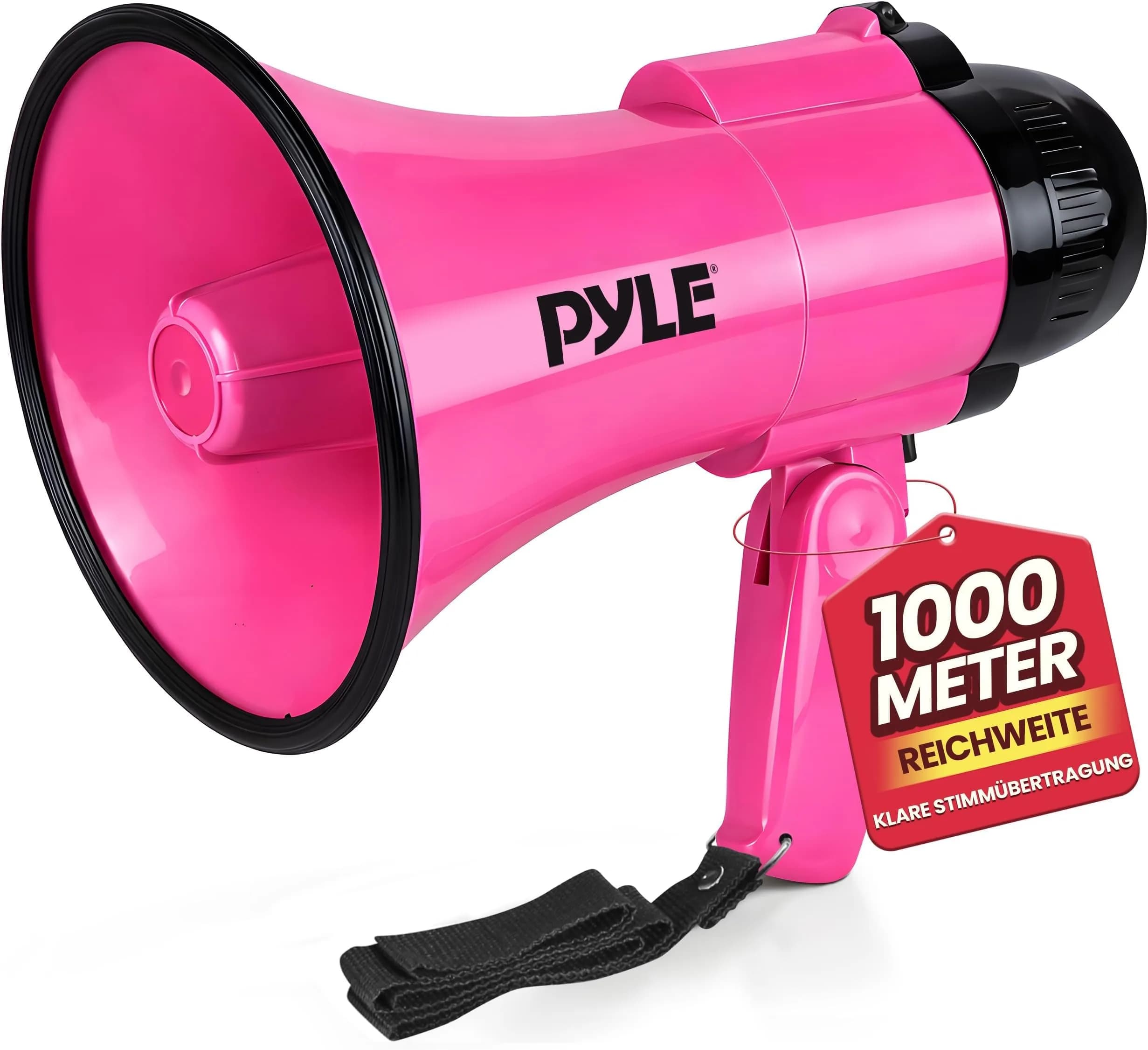 Pyle Compact Battery-Operated Megaphone with Siren - 30W Power, 1200 Yards Range, Foldable Handle (Blue) — Pink