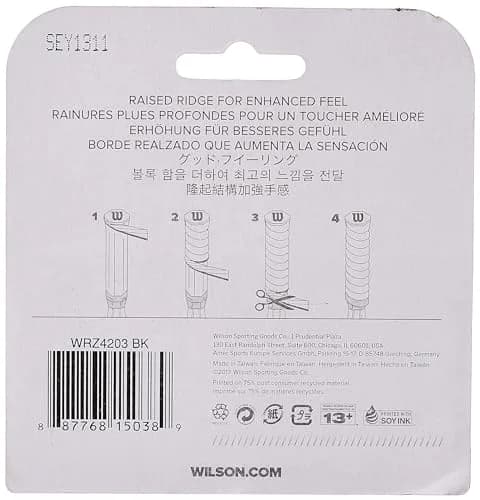 Wilson Sporting Goods Classic Contour Replacement Tennis Racquet Grip, Black, One Size (Pack of 6) | Enhanced Feel & Raised Edge thumbnail 2