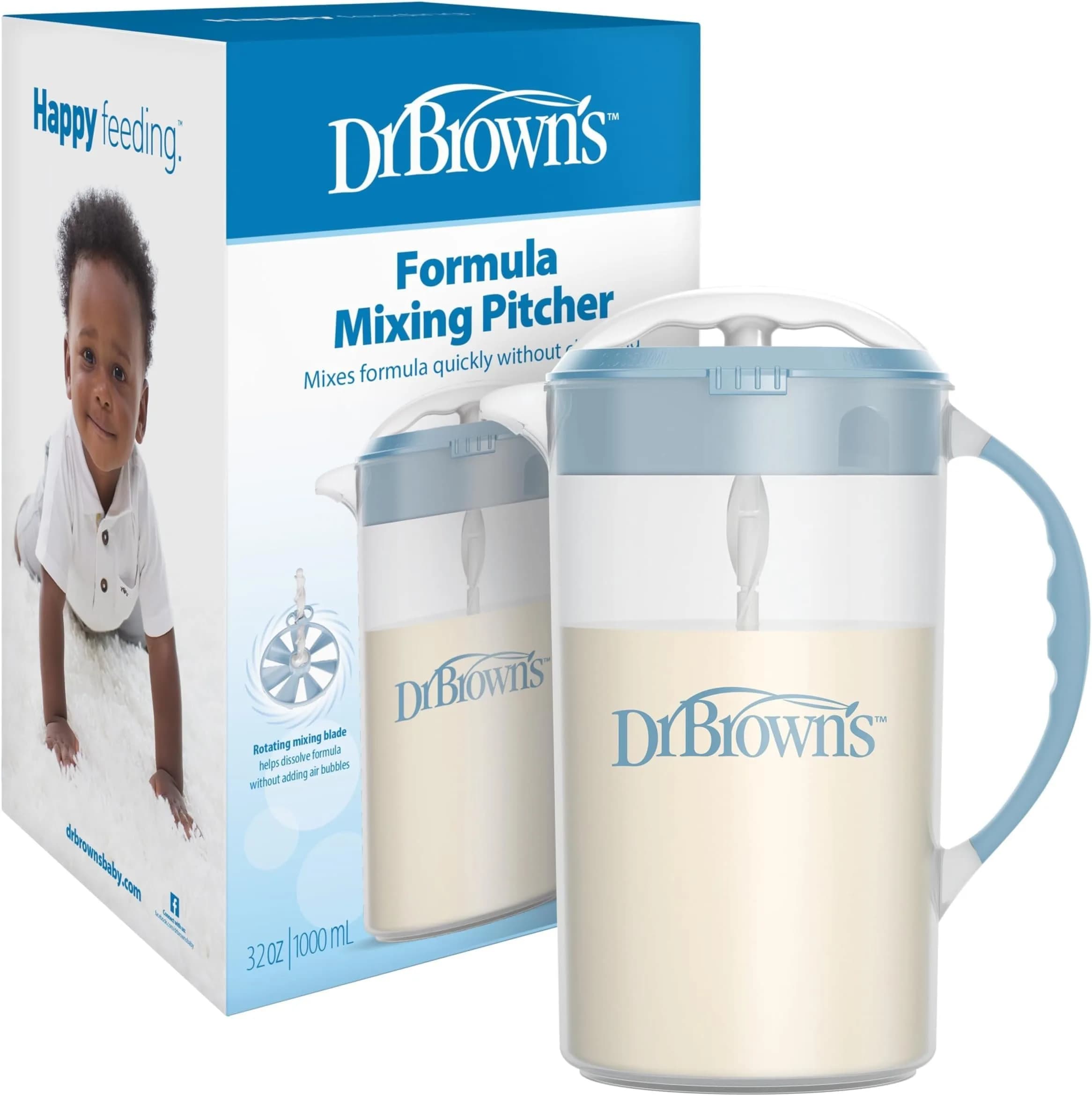 Dr. Brown's Baby Formula Mixing Pitcher with Adjustable Stopper, 36 oz, BPA-Free, Blue (Pack of 6) | No Drip Spout, Locking Lid