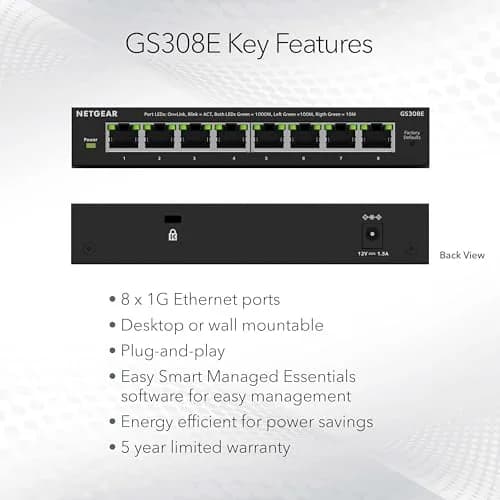 NETGEAR 8-Port Gigabit Ethernet Easy Smart Managed Switch (GS308E) - Pack of 6 | Silent Operation, Desktop or Wall Mount thumbnail 2