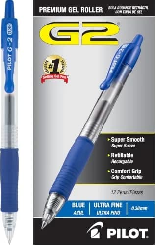 PILOT G2 Premium Retractable Gel Pens, Ultra Fine 0.38mm, Blue Ink, 12 Count (Pack of 12) | Smooth Writing, Long-Lasting, Refillable thumbnail 1