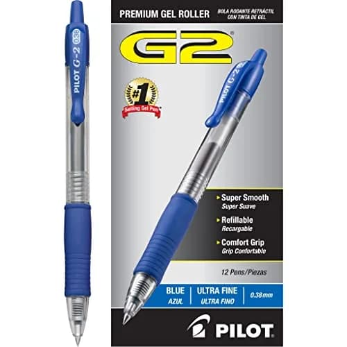 PILOT G2 Premium Retractable Gel Pens, Ultra Fine 0.38mm, Blue Ink, 12 Count (Pack of 12) | Smooth Writing, Long-Lasting, Refillable thumbnail 2