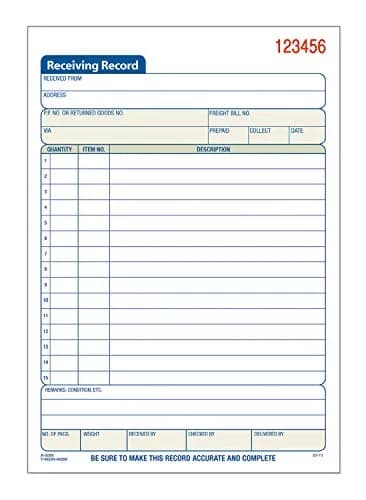 Adams Receiving Record Book, 2-Part, Carbonless, 8-7/16 x 5-9/16 Inches, White, 50 Sets | Professional Recordkeeping (115 chars) thumbnail 1