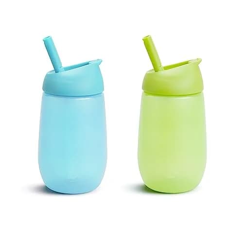 Munchkin Simple Clean Straw Cups for Toddlers 12+ Months, 300ml (10 Fl Oz), Blue/Green, 12 Count | Spill-Proof & Easy-Clean Straw thumbnail 1