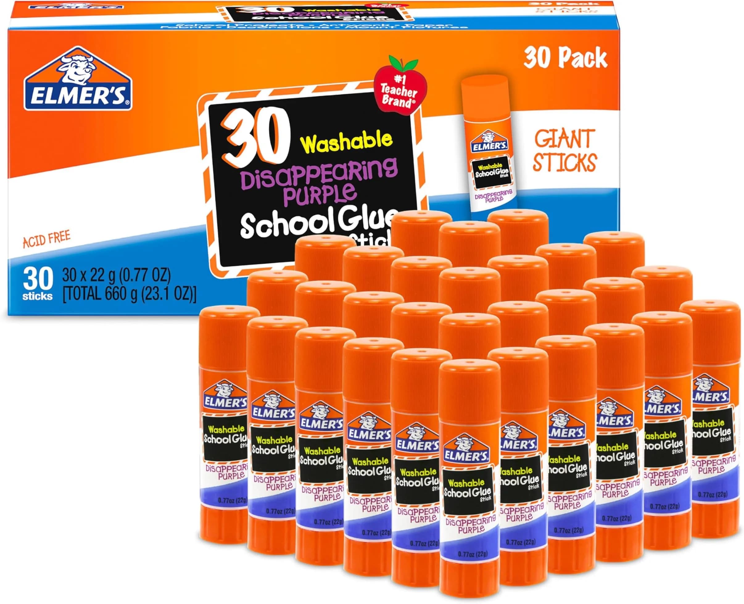 Elmer's Disappearing Purple School Glue Sticks, Washable, 60 Count (2 x 30 Sticks) | #1 Teacher Brand — Purple