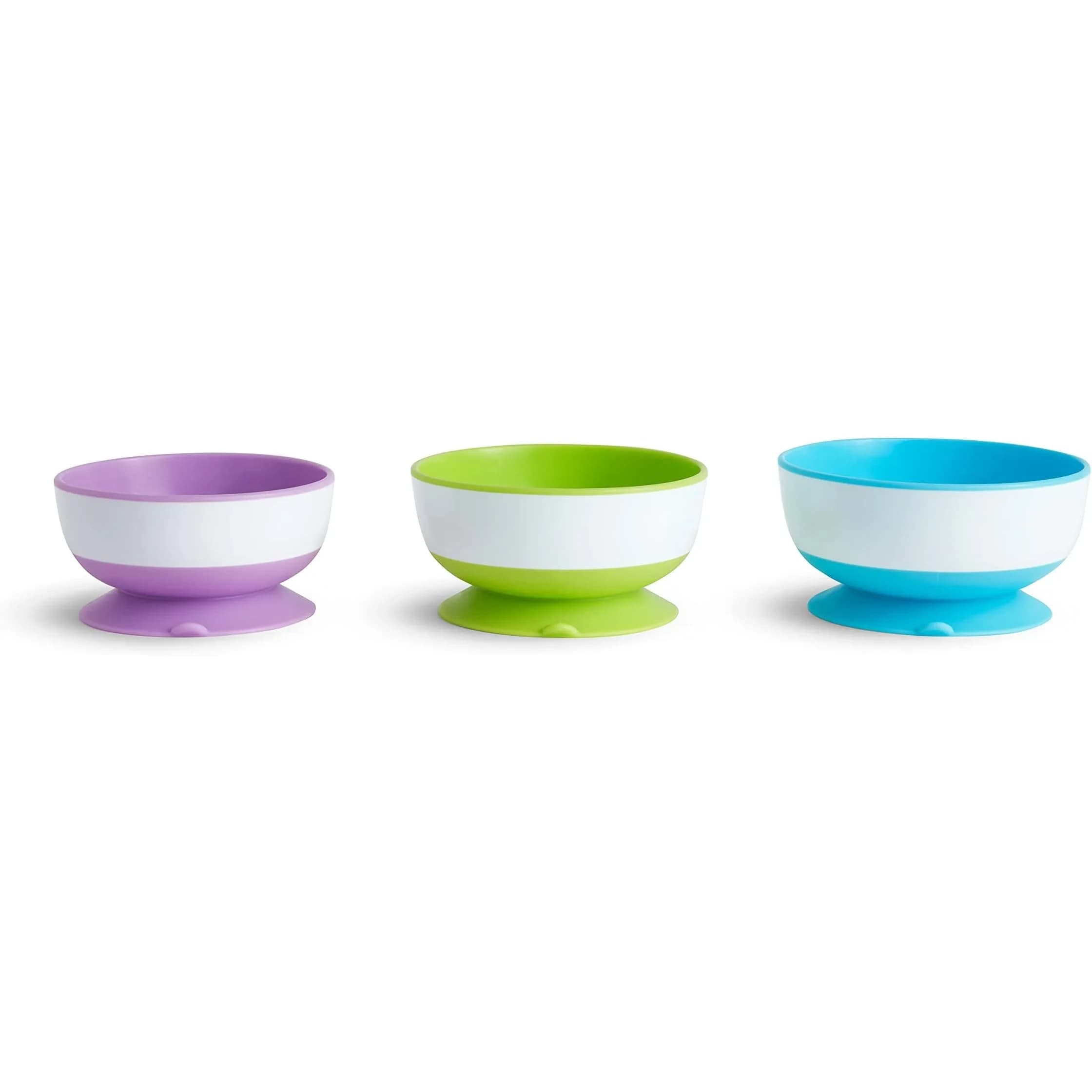 Munchkin Stay Put Suction Bowls Blue/Green/Purple 8oz (237ml) | BPA-Free Silicone Baby & Toddler Feeding Set — Purple
