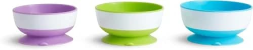 Munchkin Stay Put Suction Bowls Blue/Green/Purple 8oz (237ml) | BPA-Free Silicone Baby & Toddler Feeding Set thumbnail 1