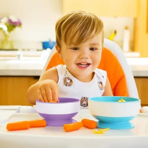 Munchkin Stay Put Suction Bowls Blue/Green/Purple 8oz (237ml) | BPA-Free Silicone Baby & Toddler Feeding Set thumbnail 4