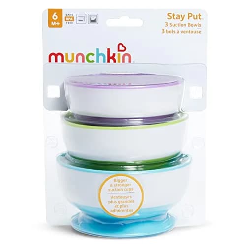 Munchkin Stay Put Suction Bowls Blue/Green/Purple 8oz (237ml) | BPA-Free Silicone Baby & Toddler Feeding Set thumbnail 8