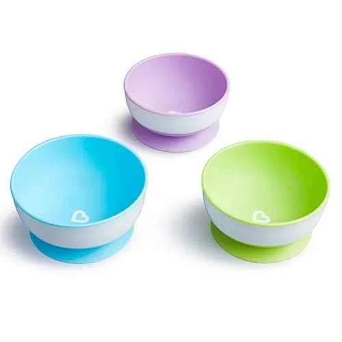 Munchkin Stay Put Suction Bowls Blue/Green/Purple 8oz (237ml) | BPA-Free Silicone Baby & Toddler Feeding Set thumbnail 3