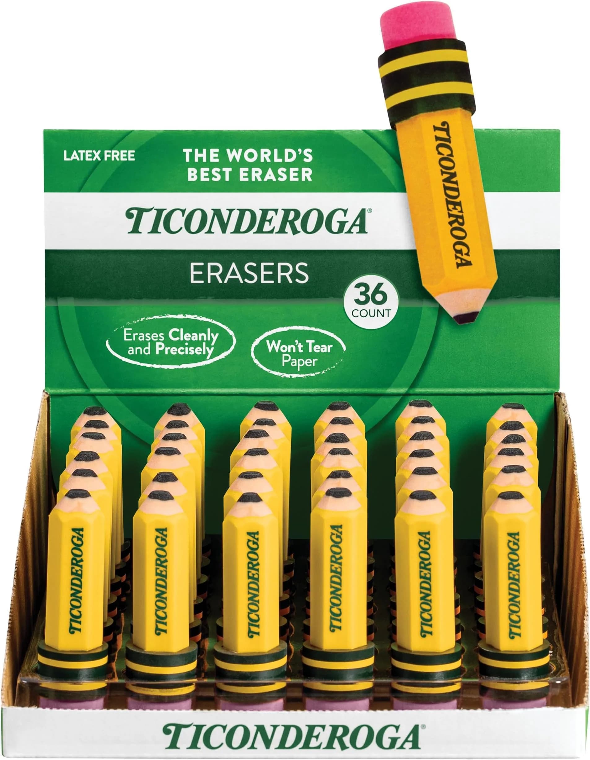 Ticonderoga Pencil Shaped Erasers, Yellow 432 Count (12 Packs) | Smudge-Free Corrections — Yellow