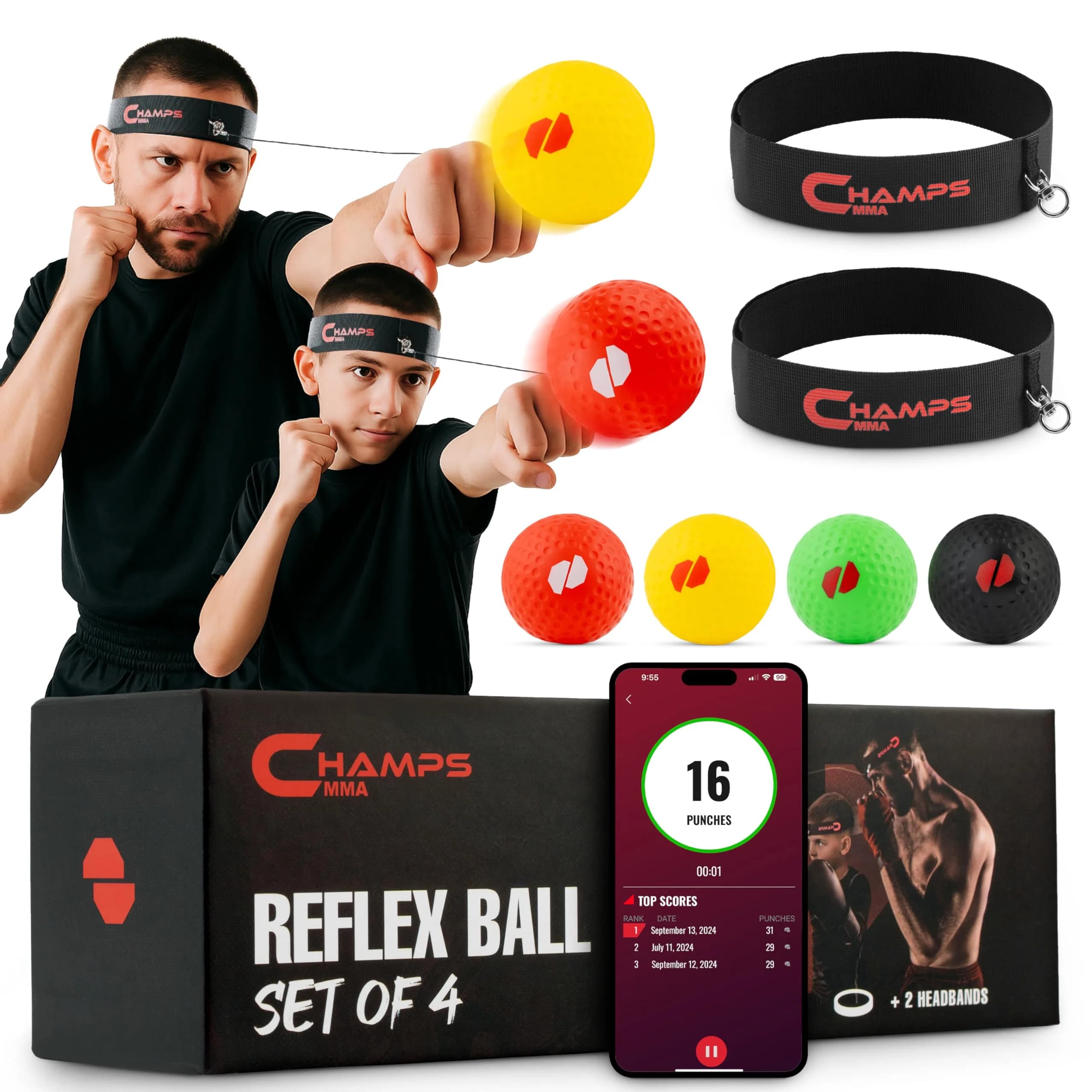 Champs MMA Boxing Reflex Ball Set with Punch Counter App | Improve Speed & Reaction (70-120 chars)