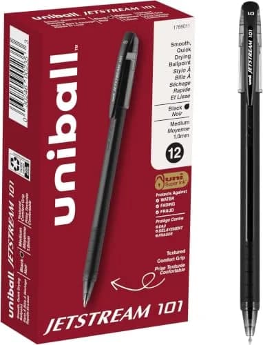 Uni-Ball Jetstream 101 Rollerball Pens, Stick, Bold 1mm, Black Ink, Black Barrel | Pack of 144 thumbnail 1
