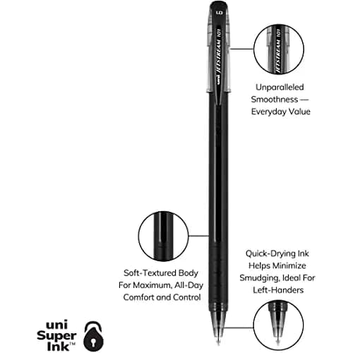 Uni-Ball Jetstream 101 Rollerball Pens, Stick, Bold 1mm, Black Ink, Black Barrel | Pack of 144 thumbnail 9