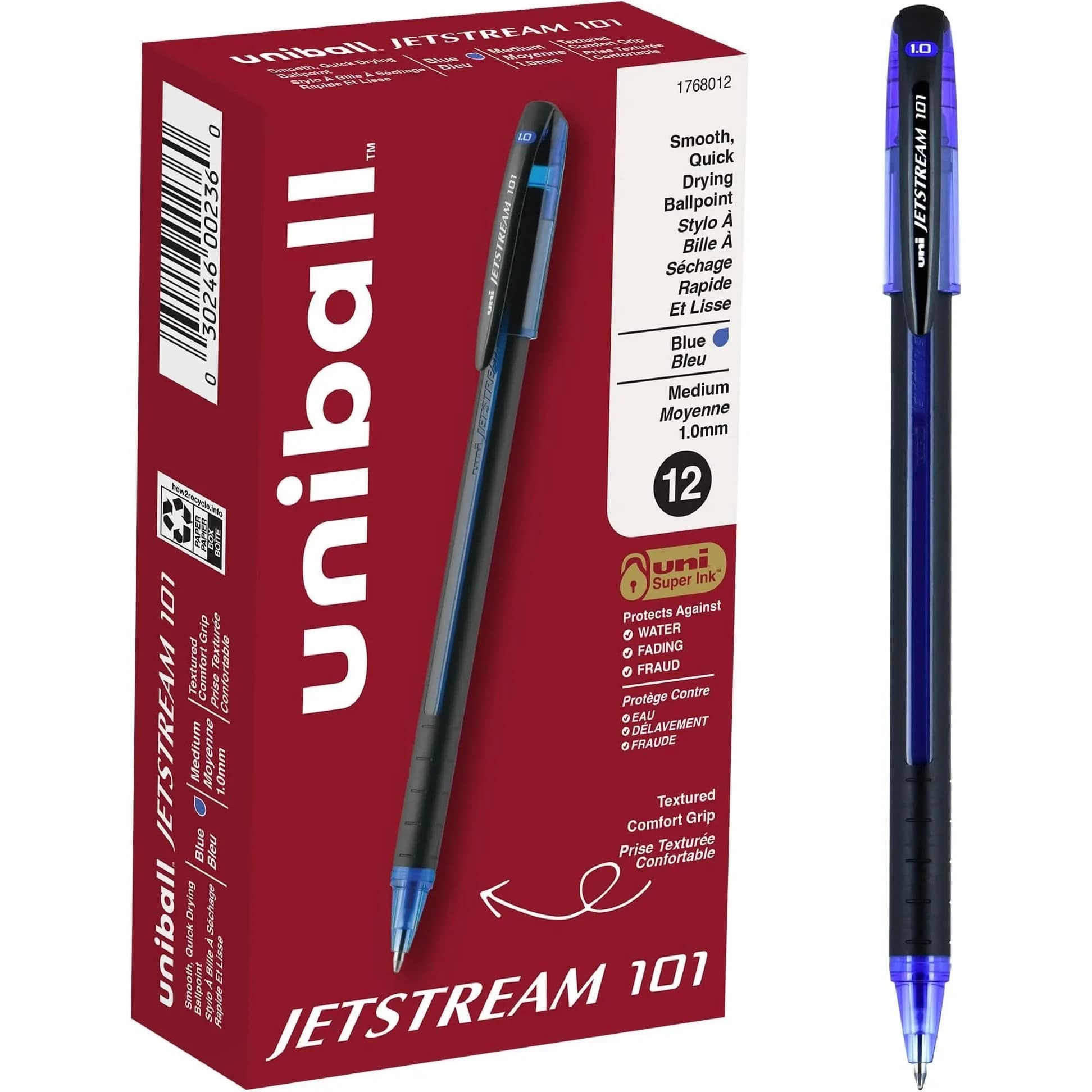 Uni-Ball Jetstream 101 Ball Point Pens, Bold Point, Blue Ink, 1.0 mm (Pack of 144)