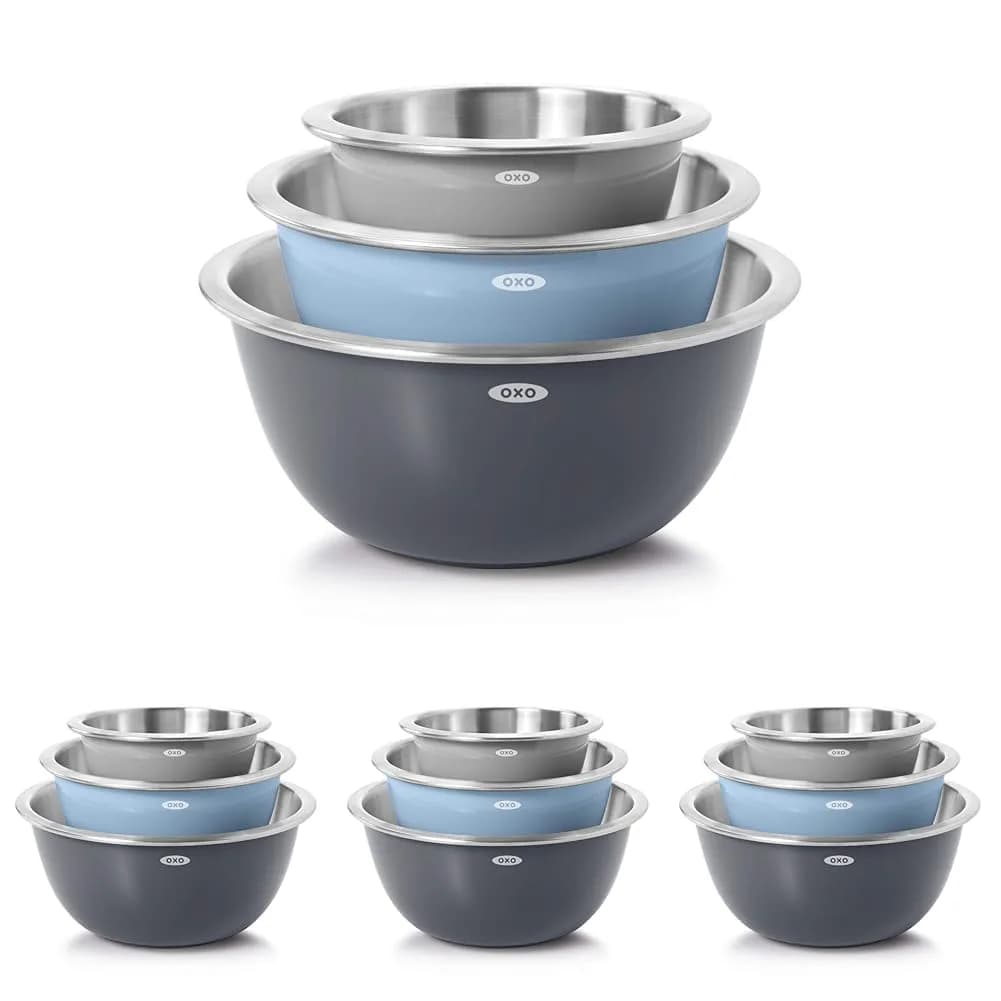 OXO Good Grips 3-Piece Stainless Steel Mixing Bowl Set with Non-Skid Bottoms - Blue/Gray (1.5, 3, 5-Quart) — Blue/Gray