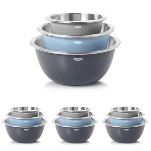 OXO Good Grips 3-Piece Stainless Steel Mixing Bowl Set with Non-Skid Bottoms - Blue/Gray (1.5, 3, 5-Quart) thumbnail 1
