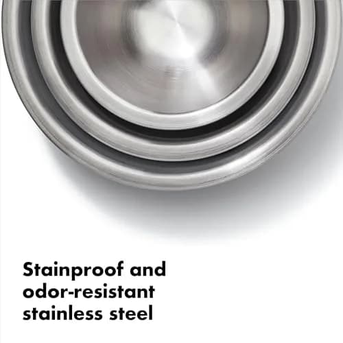 OXO Good Grips 3-Piece Stainless Steel Mixing Bowl Set with Non-Skid Bottoms - Blue/Gray (1.5, 3, 5-Quart) thumbnail 4