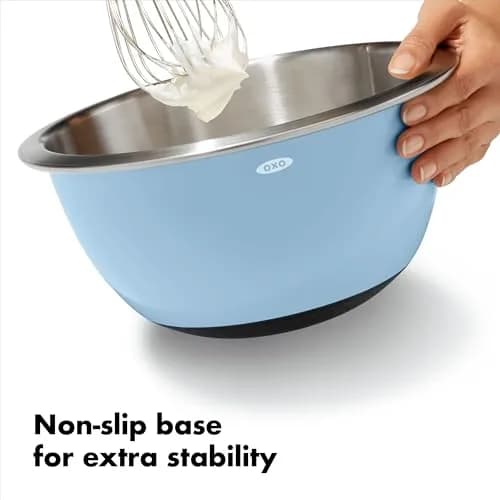 OXO Good Grips 3-Piece Stainless Steel Mixing Bowl Set with Non-Skid Bottoms - Blue/Gray (1.5, 3, 5-Quart) thumbnail 5