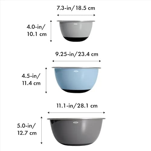 OXO Good Grips 3-Piece Stainless Steel Mixing Bowl Set with Non-Skid Bottoms - Blue/Gray (1.5, 3, 5-Quart) thumbnail 6