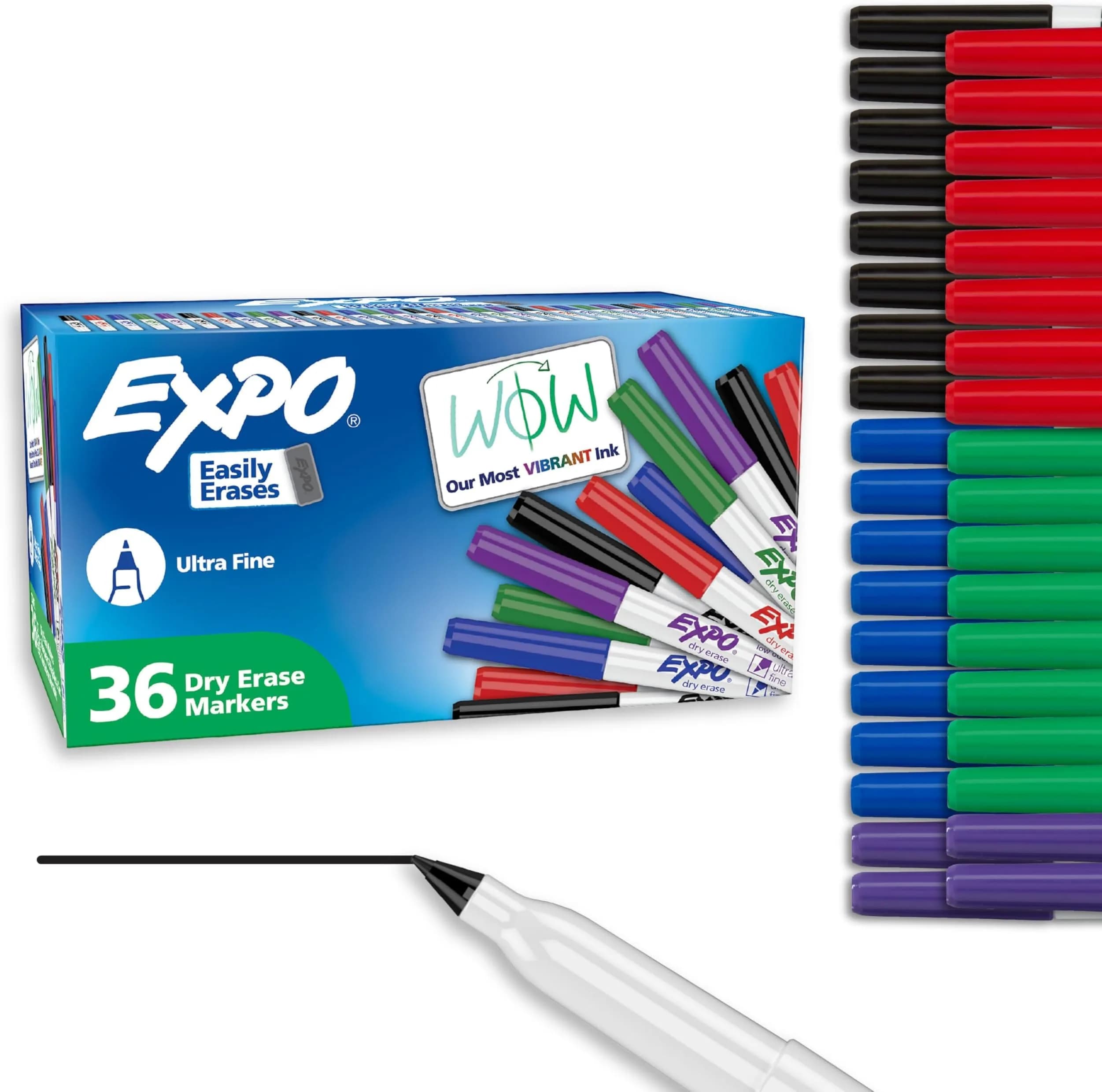 EXPO Dry Erase Markers, Low Odor Ink, Assorted Colors, Ultra Fine Tip, 216 Count (Pack of 6) | Vibrant Ink for Whiteboards & Non-Porous Surfaces — Assorted
