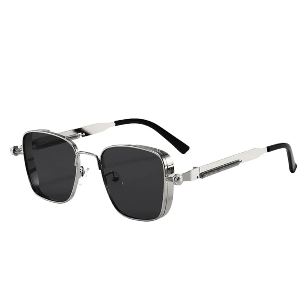 Shiratori Steampunk Vintage Square Sunglasses - Retro Metal Frame Unisex UV400 (50mm Lens, Silver) — Silver
