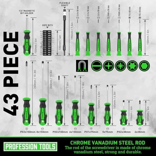 Amartisan 43-Piece Magnetic Screwdriver Set with Case, Green | Precision & Multi-Bit Tools thumbnail 5