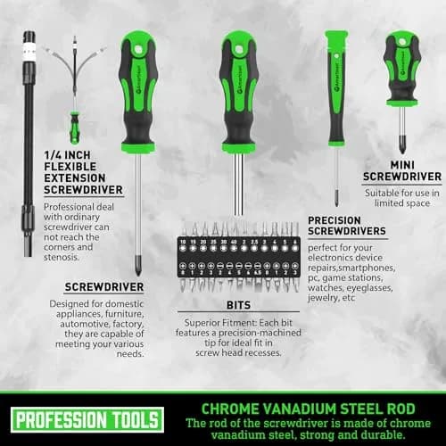 Amartisan 43-Piece Magnetic Screwdriver Set with Case, Green | Precision & Multi-Bit Tools thumbnail 3