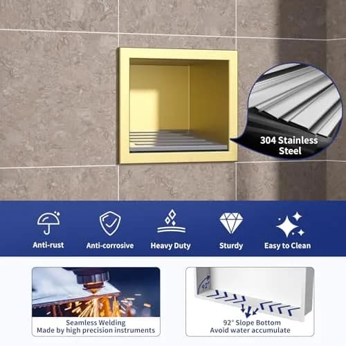 Bernkot Shower Niche, Wall Shower Stool Niche for Bathroom | Rust-Resistant 304 Stainless Steel Recessed Shelf (4.8'' x 6'') thumbnail 7