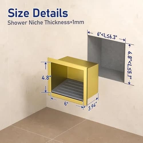 Bernkot Shower Niche, Wall Shower Stool Niche for Bathroom | Rust-Resistant 304 Stainless Steel Recessed Shelf (4.8'' x 6'') thumbnail 3