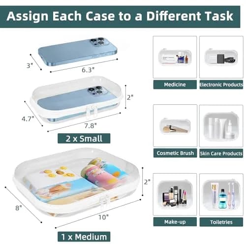 CarryEpic Clear Hard Shell Zipper Cases (3-Pack: 2 Small, 1 Medium) | TSA-Approved Travel Organizer thumbnail 3